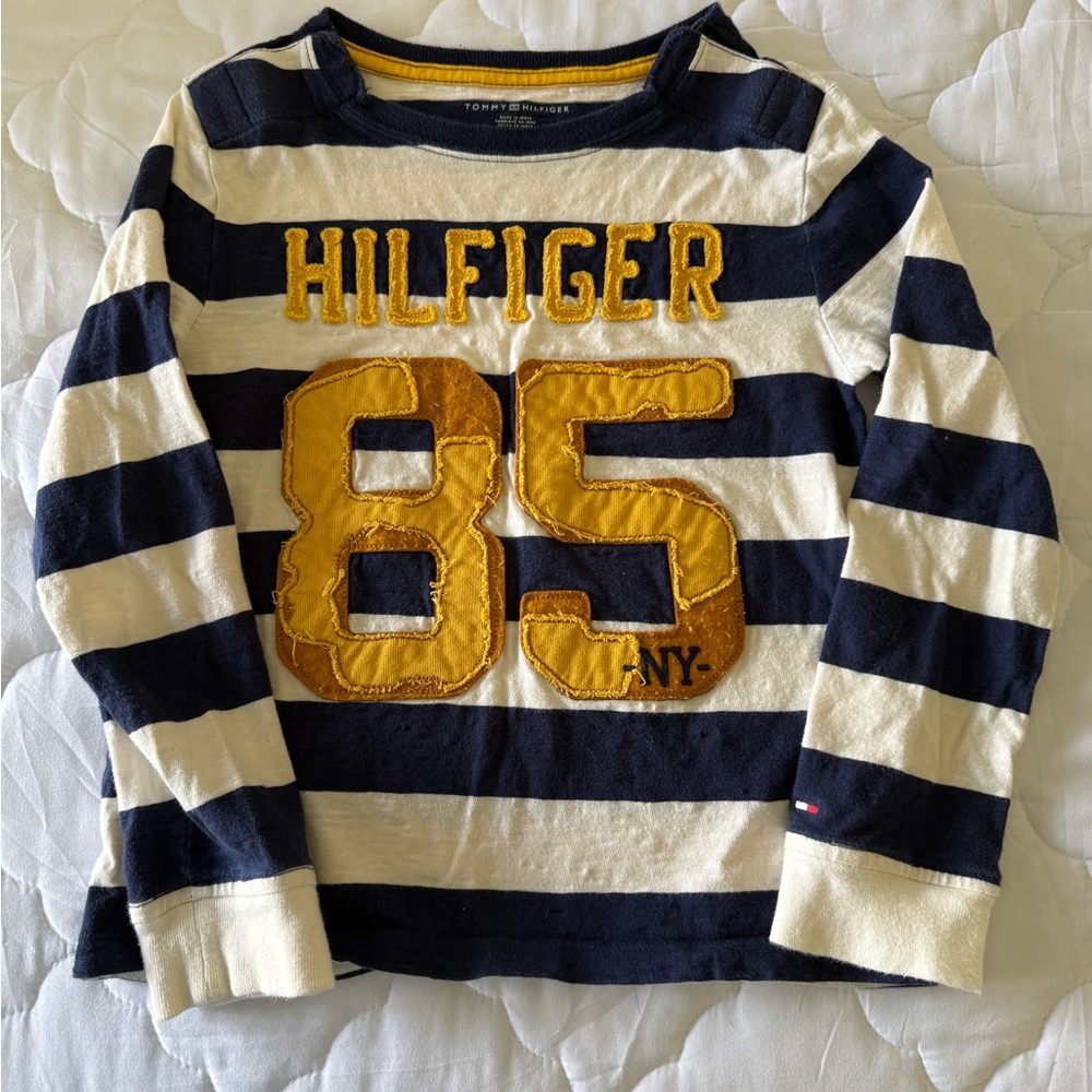 Tommy Hilfiger Navy and White Striped Long Sleeve Tee